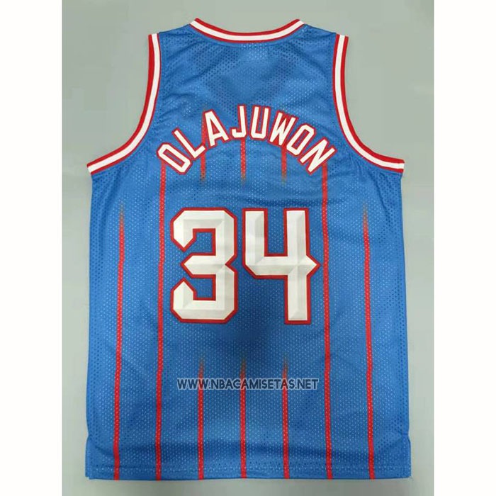 Camiseta Houston Rockets Hakeem Olajuwon NO 34 Mitchell & Ness 1996-97 Azul